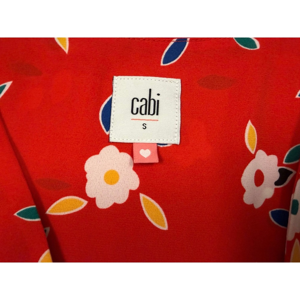 Cabi Sleeveless Blouse Floral Small Red Front Tie V-Neck Casual Top - Picture 3 of 7